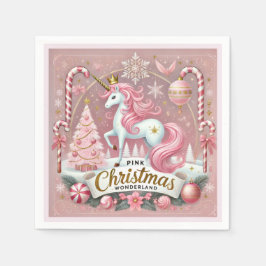 魔法のピンククリスマスワンダーランドユニコーン スタンダードカクテルナプキン