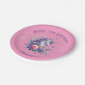 魔法のピンクパープルのユニコーン女子の誕生日 ペーパープレート (アングル)