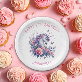 魔法のピンクパープルのユニコーン女子の誕生日 ペーパープレート