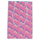 魔法のピンクパープルブルーハートユニコーンフェアヤル ミディアムペーパーバッグ (裏面)