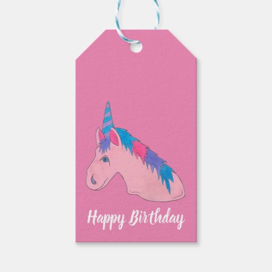 魔法のピンクパープルホルンユニコーン馬の神話 ギフトタグ (正面)