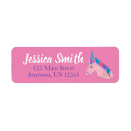 魔法のピンクパープルホルンユニコーン馬の神話 ラベル