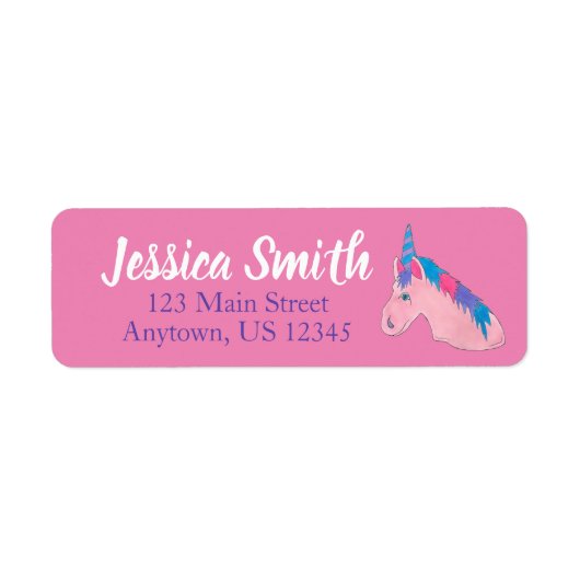 魔法のピンクパープルホルンユニコーン馬の神話 ラベル (正面)