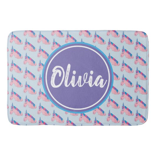 魔法のピンクパープルミティカルホースユニコーンプリント バスマット (正面)