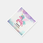 魔法のピンクユニコーンレインボーバースデーパーティー スタンダードカクテルナプキン (角)
