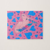 魔法のピンクユニコーン神話の馬のハートドット ジグソーパズル (横)