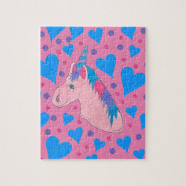 魔法のピンクユニコーン神話の馬のハートドット ジグソーパズル