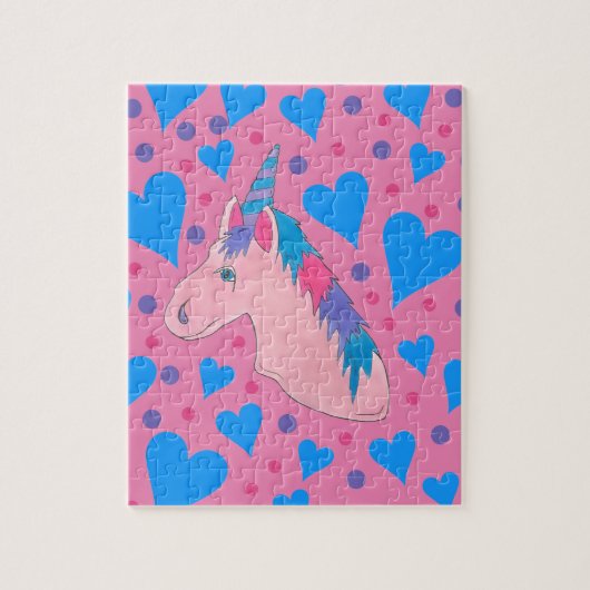 魔法のピンクユニコーン神話の馬のハートドット ジグソーパズル (縦)