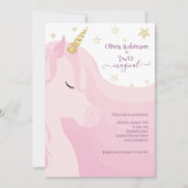 魔法のピンク金ゴールドユニコーン第2誕生日 招待状 (正面)