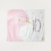 魔法のピンク金ゴールドユニコーン誕生日背景 タペストリー (正面(横))