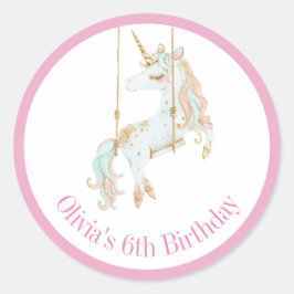 魔法のピンク&ゴールドユニコーンの誕生日年齢 ラウンドシール
