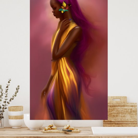 魔法のファンタジーアフリカ女性カラフル髪4 ポスター (キッチン)