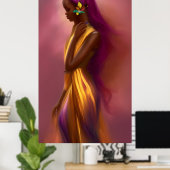 魔法のファンタジーアフリカ女性カラフル髪4 ポスター (ホームオフィス)