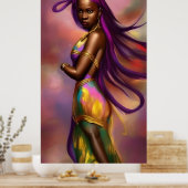 魔法のファンタジーアフリカ女性カラフル髪6 ポスター (キッチン)