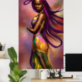 魔法のファンタジーアフリカ女性カラフル髪6 ポスター (ホームオフィス)