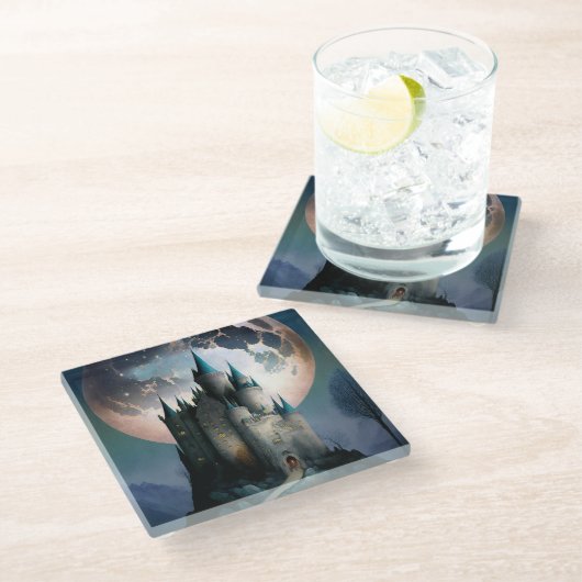 魔法のファンタジーキャッスルフルムーン ガラスコースター (アングル)