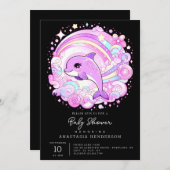 魔法のファンタジードルフィンベビーシャワー 招待状 (正面/裏面)