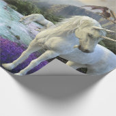 魔法のファンタジーユニコーンドラゴン風景 ラッピングペーパー (角)