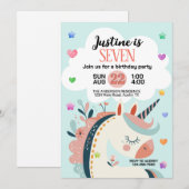 魔法のファンタジーユニコーン誕生日パーティー 招待状 (正面/裏面)