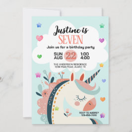 魔法のファンタジーユニコーン誕生日パーティー 招待状