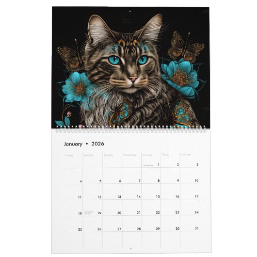 魔法のファンタジー猫 – AIがアートを生み出した カレンダー (1月 2026)