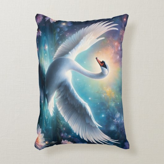 魔法のファンタジー白鳥ミッドナイト湖の睡蓮 アクセントクッション (正面(垂直))