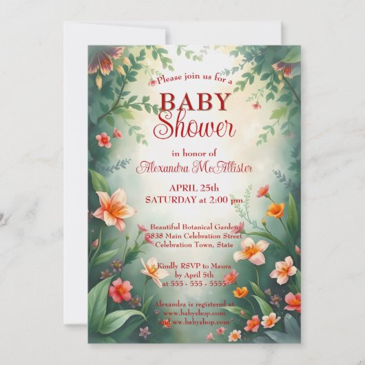 魔法のファンタジー魔法の森の赤ちゃんシャワー 招待状 (正面)