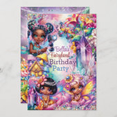 魔法のフェアリーランドの誕生日パーティー 招待状 (正面/裏面)