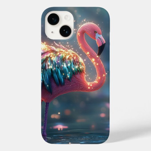 魔法のフラミンゴファンタジーアートと羽カラフル付き Case-Mate iPhoneケース (裏面)