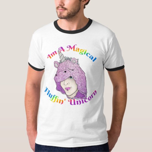 魔法のフルフィンUnicornメンズベーシックRinger Tシャツ (正面)