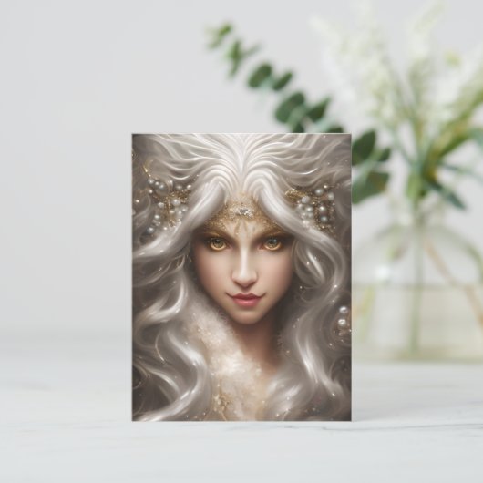 魔法のフル顔ホワイトローアリングライオンロングウェーブ ポストカード (スタンド正面)