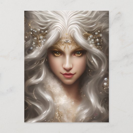 魔法のフル顔ホワイトローアリングライオンロングウェーブ ポストカード (正面)