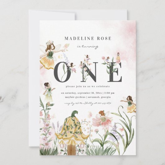 魔法のフローラフェアリー1st誕生日パーティー 招待状 (正面)