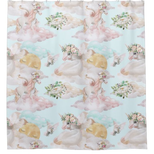 魔法のフローラユニコーンの子供のシャワーカーテン シャワーカーテン (正面)