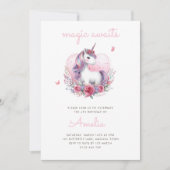 魔法のフローラユニコーン女の子らし誕生日パーティー 招待状 (正面)