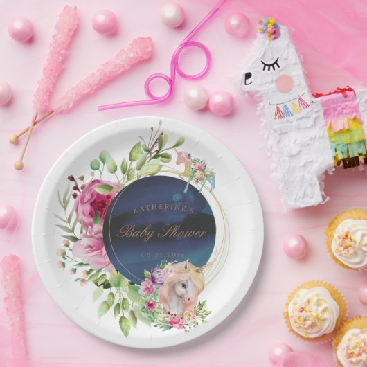 魔法のフローラユニコーン赤ちゃんシャワー ペーパープレート (パーティー)