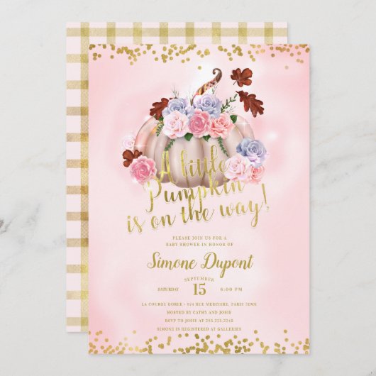魔法のフローラリトルカボチャ女の子ベビーシャワー 招待状 (正面/裏面)