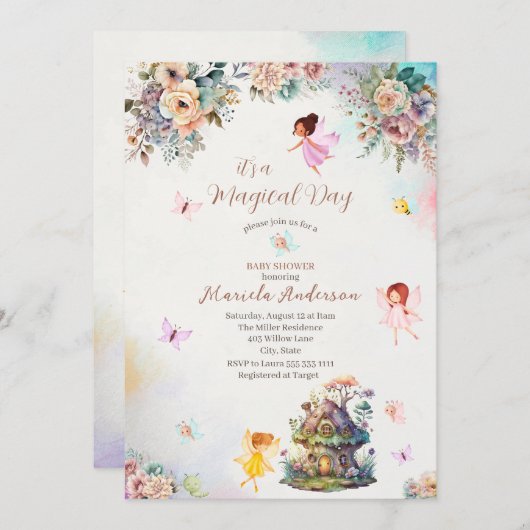 魔法のフローラ妖精プリンセス水の色ベビー翔 招待状 (正面/裏面)
