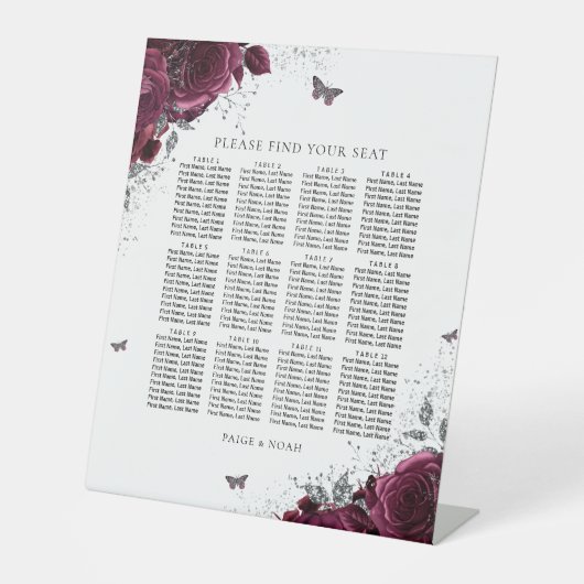 魔法のブルゴーニュバラ結婚のシーティングチャート 台座サイン (正面)