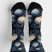 魔法のブルーと金ゴールド冬のオーナメント ソックス (上部)