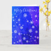 魔法のブルースノーフレークメリークリスマスホリデー カード (黄色い花)
