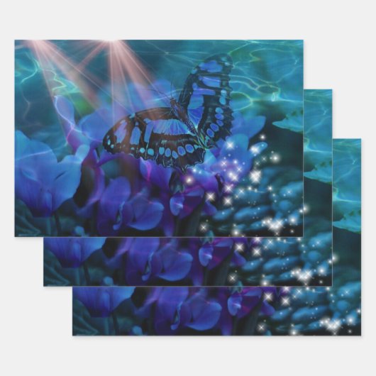 魔法のブルーバタフライ ラッピングペーパーシート (セット)