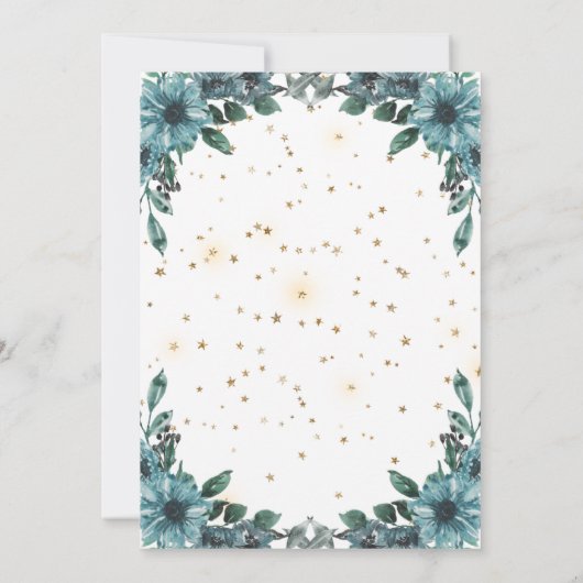 魔法のブルーフローラユニコーン誕生日招待状 招待状 (裏面)