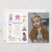 魔法のプリンセス城の誕生日パーティーの写真 招待状 (正面)