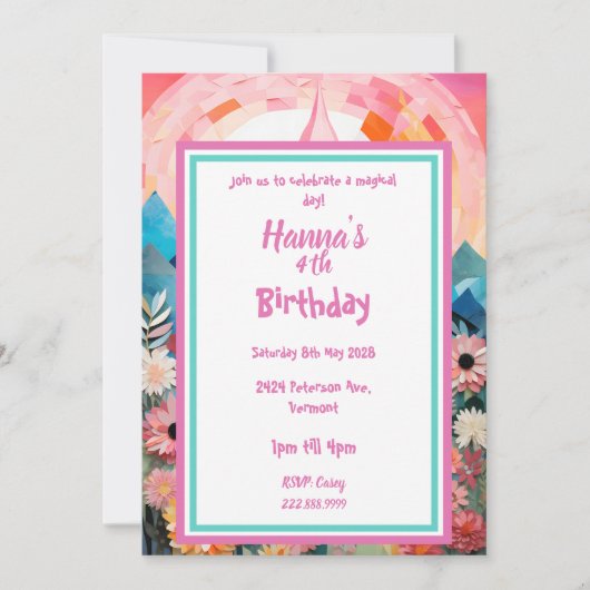 魔法のプリンセス城 折りたたみ式 招待状 (正面)