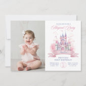 魔法のプリンセス城 1歳の誕生日写真 招待状 (正面)