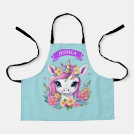 魔法のベビーユニコーンと花 エプロン