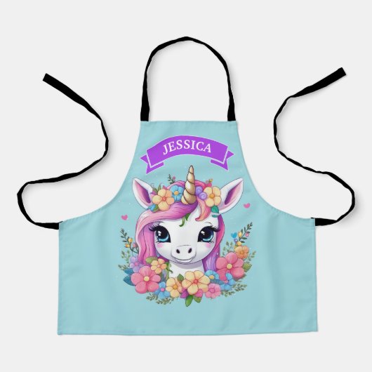 魔法のベビーユニコーンと花 エプロン (正面)