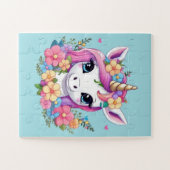 魔法のベビーユニコーンと花 ジグソーパズル (横)