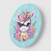魔法のベビーユニコーンと花 ラージ壁時計 (傾斜)